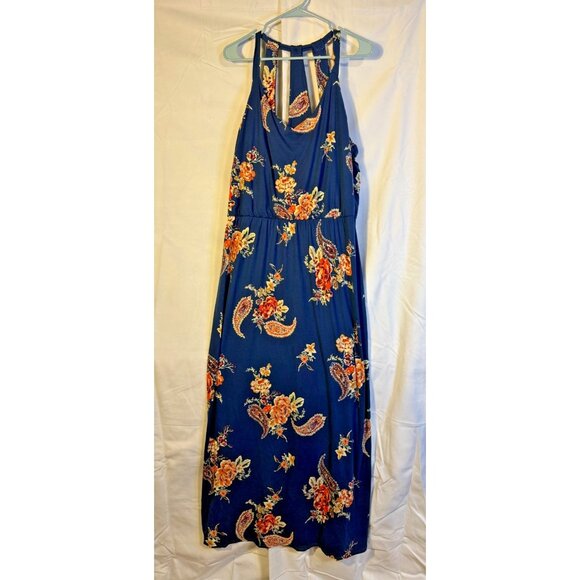 Nine Britton Womens Maxi Dress Plus XXL 2X Navy Floral Romantic Boho Indie Soft - Picture 1 of 5